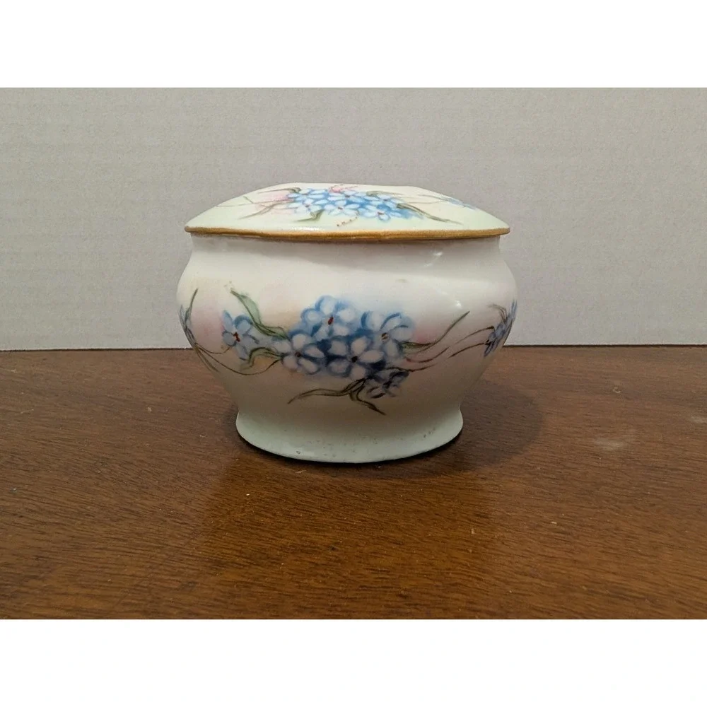 Victorian Hair Receiver, Porcelain, Forget-me-nots, Gold‎ Trim, Welmer Germany